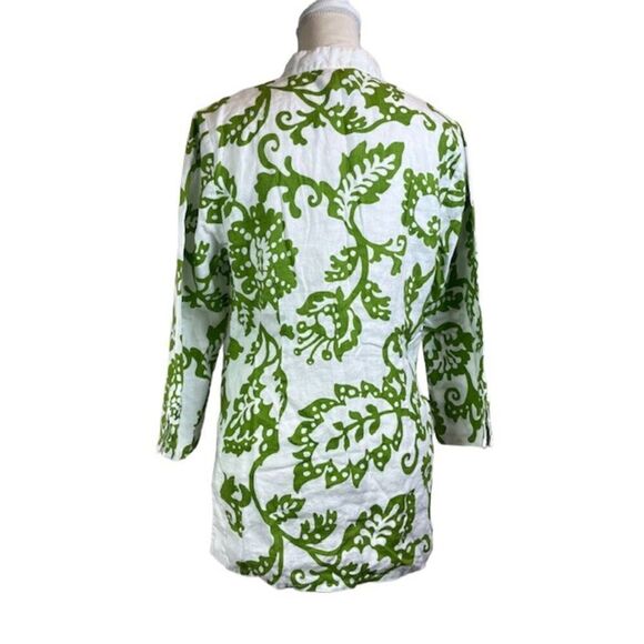 Kenar 100% Linen Women's Tunic White with Green Tropical Floral Print Size 10 - Picture 5 of 12